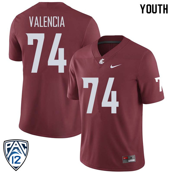 Youth #74 Robert Valencia Washington State Cougars College Football Jerseys Sale-Crimson